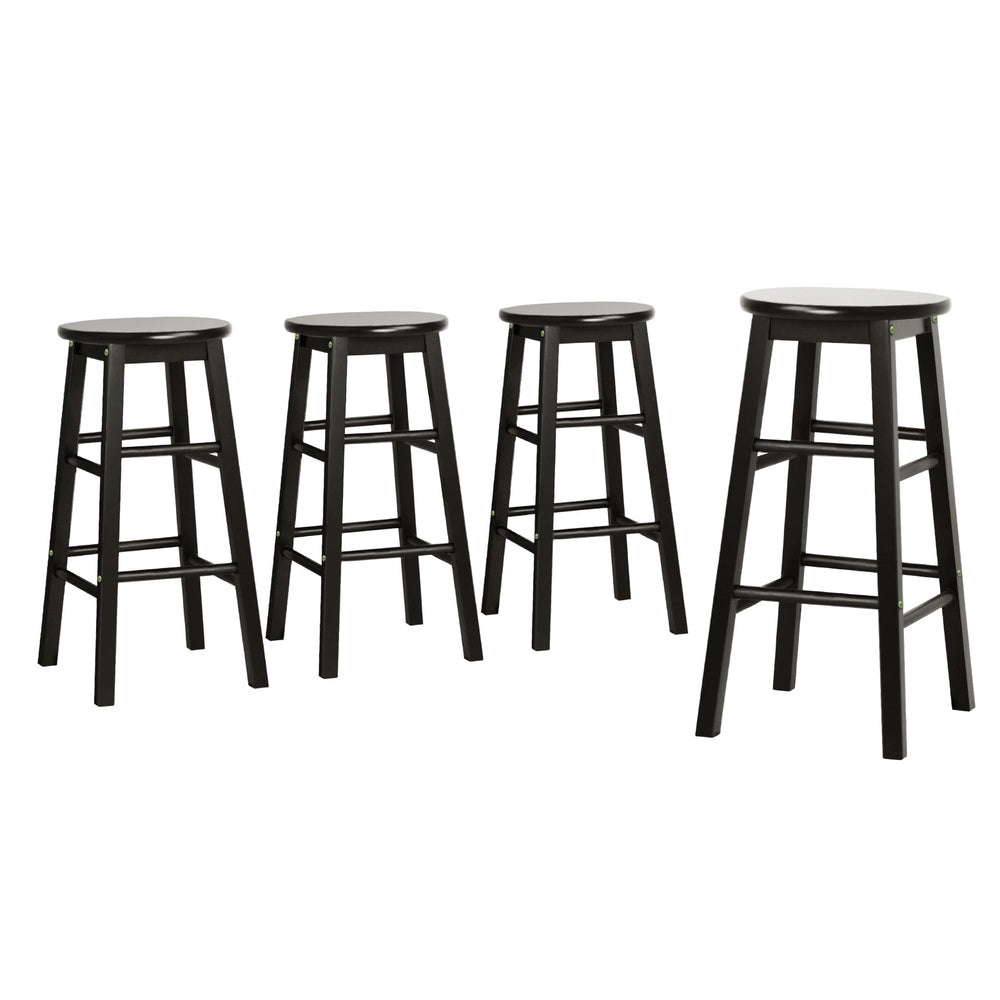 Table & Bar Stools: Artiss 4x Bar Stools Round Chairs Wooden Black