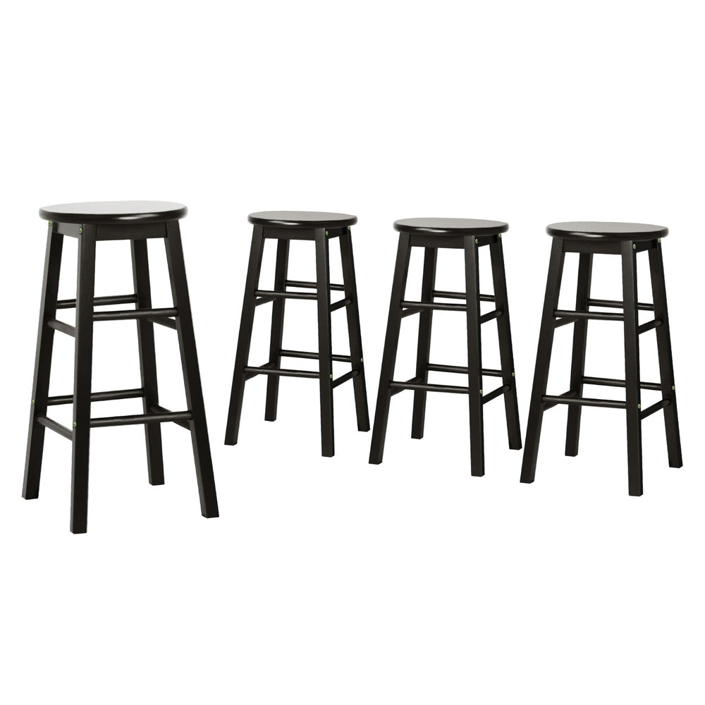 Table & Bar Stools: Artiss 4x Bar Stools Round Chairs Wooden Black