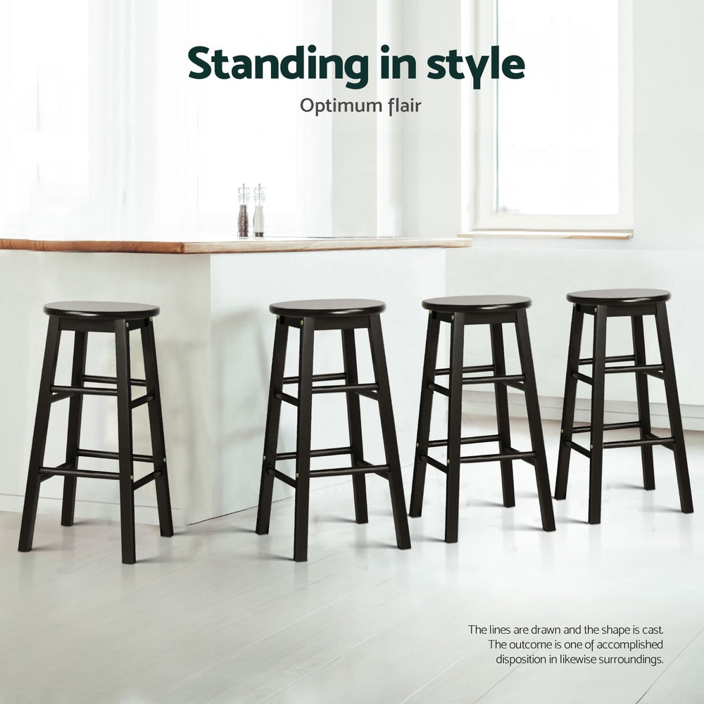 Table & Bar Stools: Artiss 4x Bar Stools Round Chairs Wooden Black