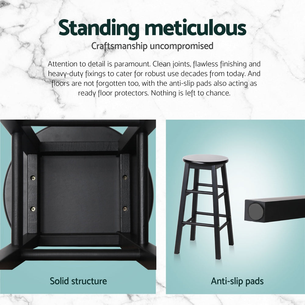 Table & Bar Stools: Artiss 4x Bar Stools Round Chairs Wooden Black