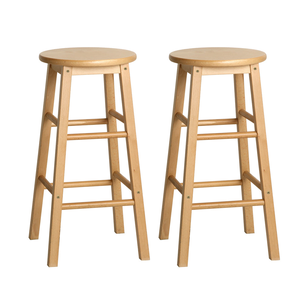 Table & Bar Stools: Artiss 2x Bar Stools Round Chairs Wooden Nature