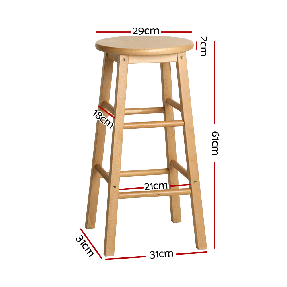 Table & Bar Stools: Artiss 2x Bar Stools Round Chairs Wooden Nature