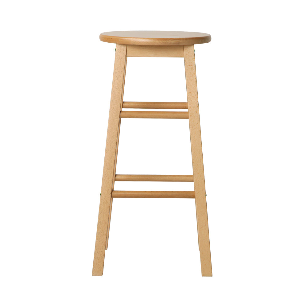 Table & Bar Stools: Artiss 2x Bar Stools Round Chairs Wooden Nature