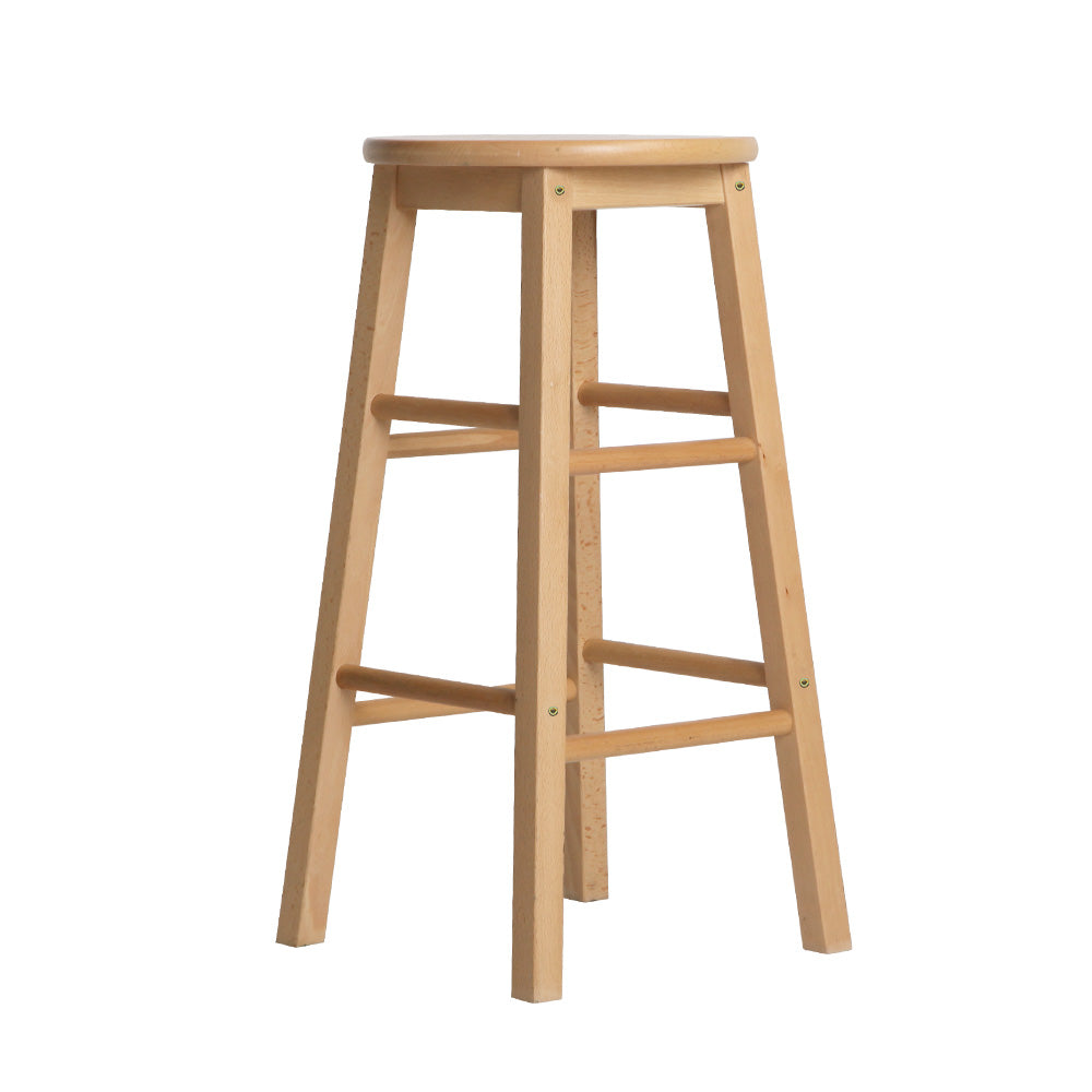 Table & Bar Stools: Artiss 2x Bar Stools Round Chairs Wooden Nature