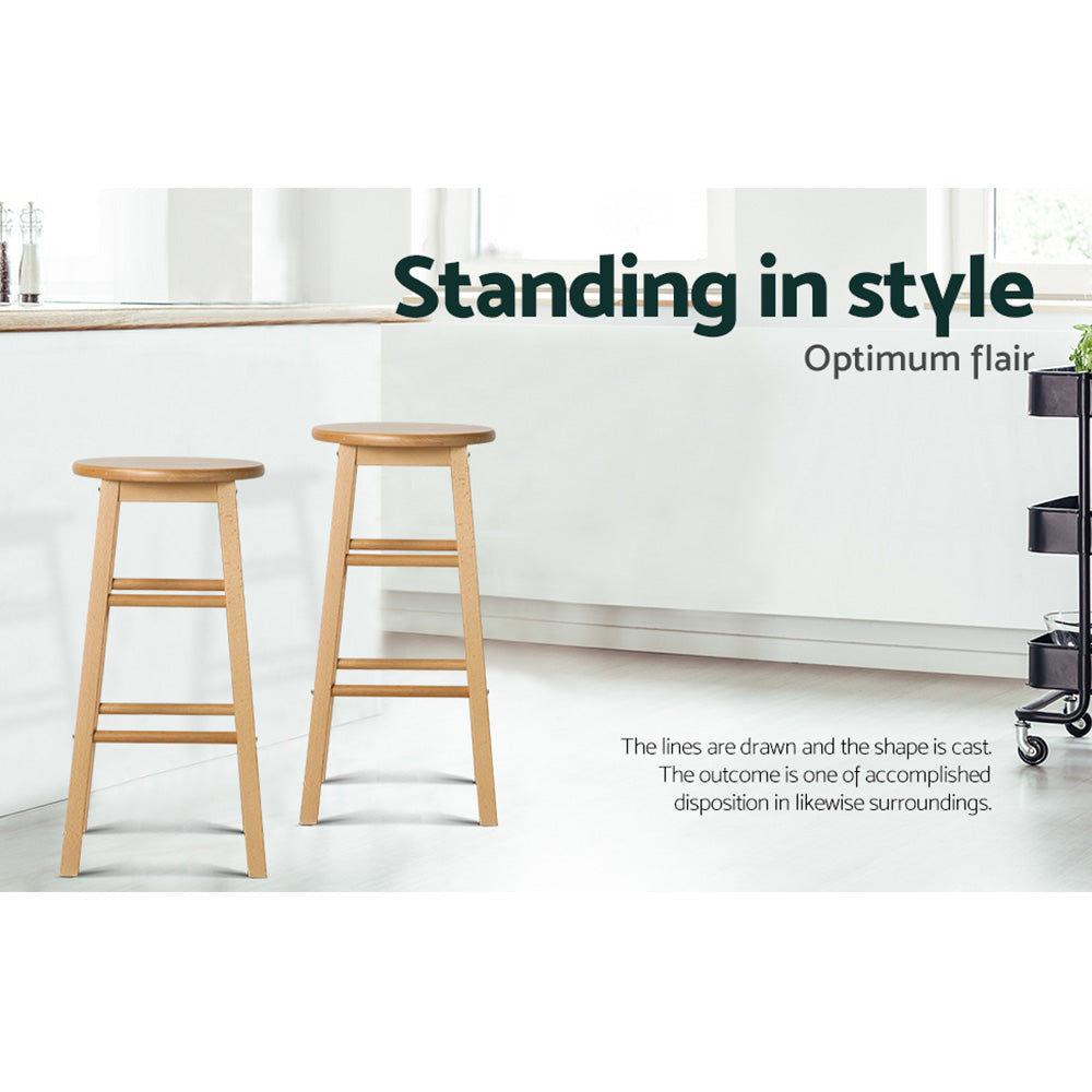 Table & Bar Stools: Artiss 2x Bar Stools Round Chairs Wooden Nature