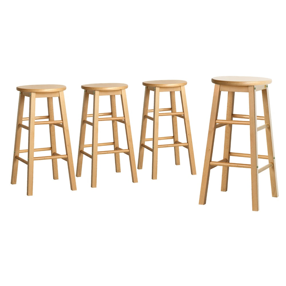 Table & Bar Stools: Artiss 4x Bar Stools Round Chairs Wooden Nature