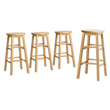 Table & Bar Stools: Artiss 4x Bar Stools Round Chairs Wooden Nature