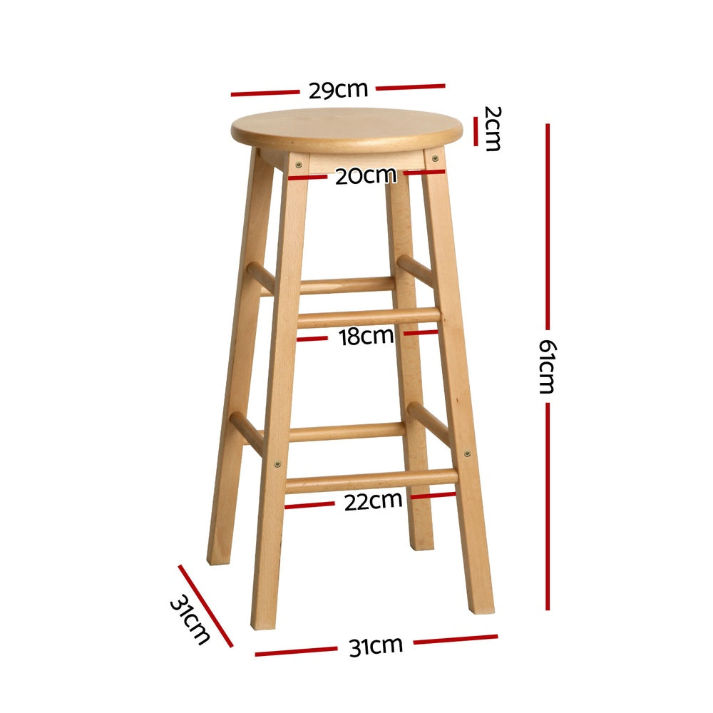 Table & Bar Stools: Artiss 4x Bar Stools Round Chairs Wooden Nature