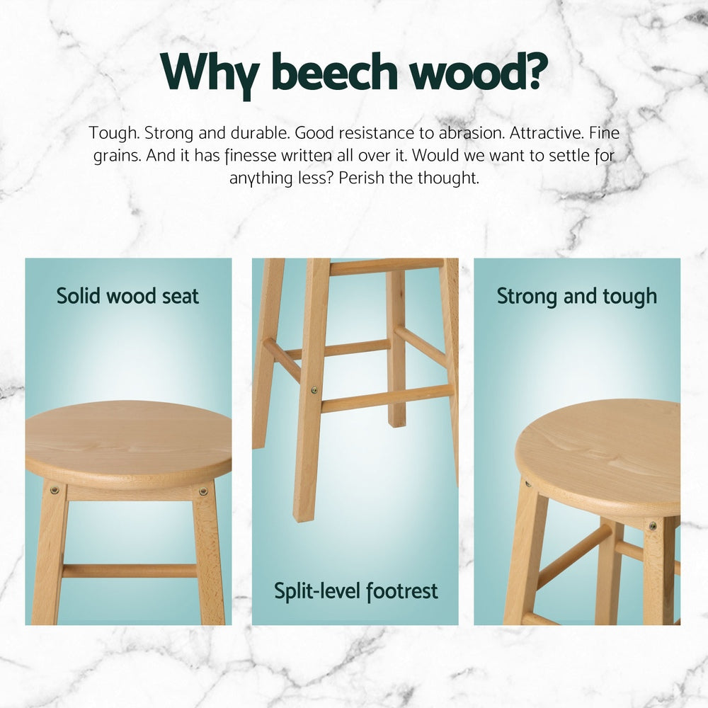 Table & Bar Stools: Artiss 4x Bar Stools Round Chairs Wooden Nature
