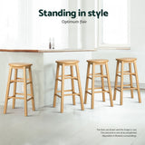 Table & Bar Stools: Artiss 4x Bar Stools Round Chairs Wooden Nature