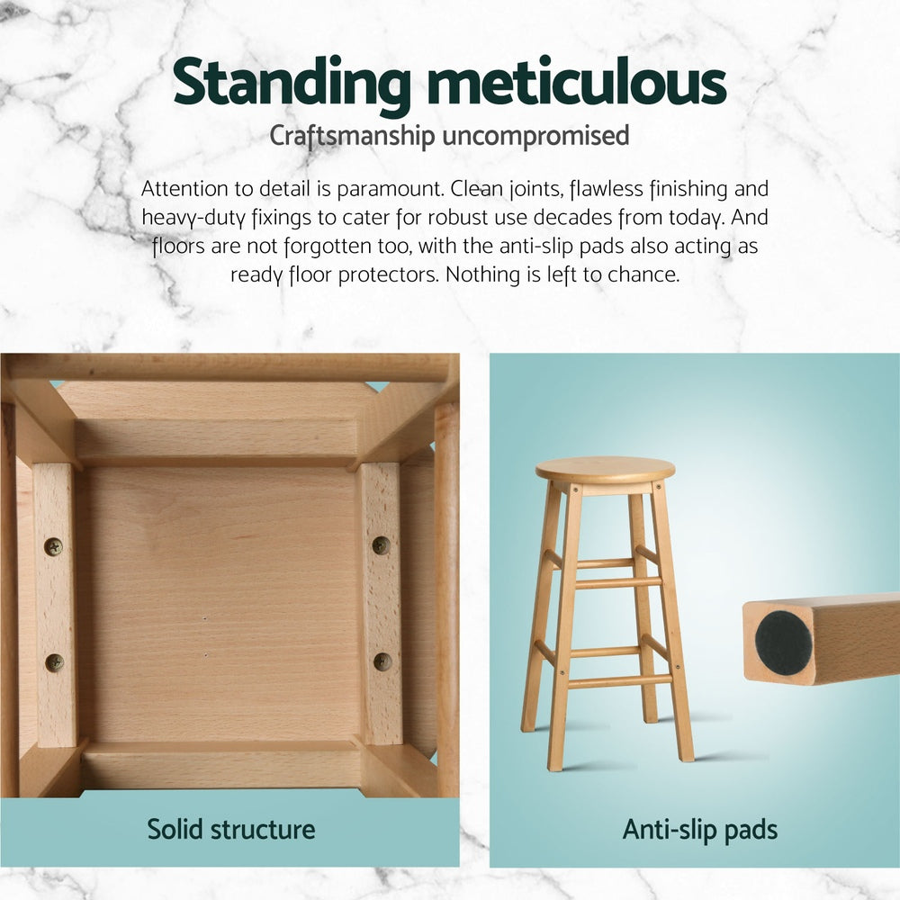 Table & Bar Stools: Artiss 4x Bar Stools Round Chairs Wooden Nature