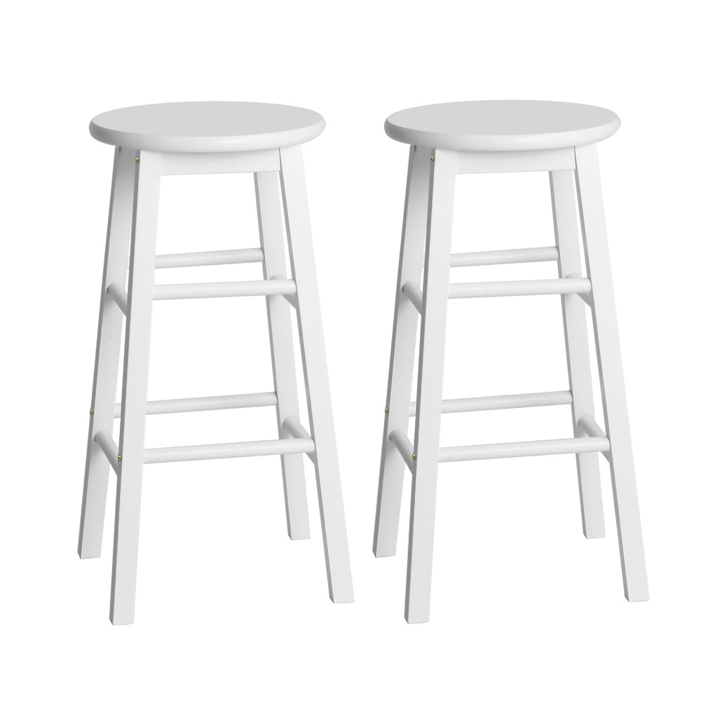 Table & Bar Stools: Artiss 2x Bar Stools Round Chairs Wooden White