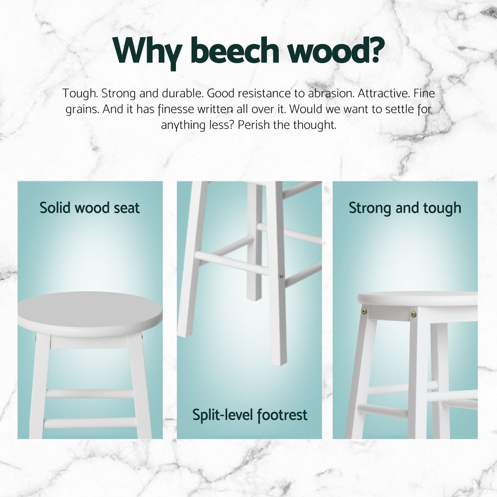 Table & Bar Stools: Artiss 4x Bar Stools Round Chairs Wooden White