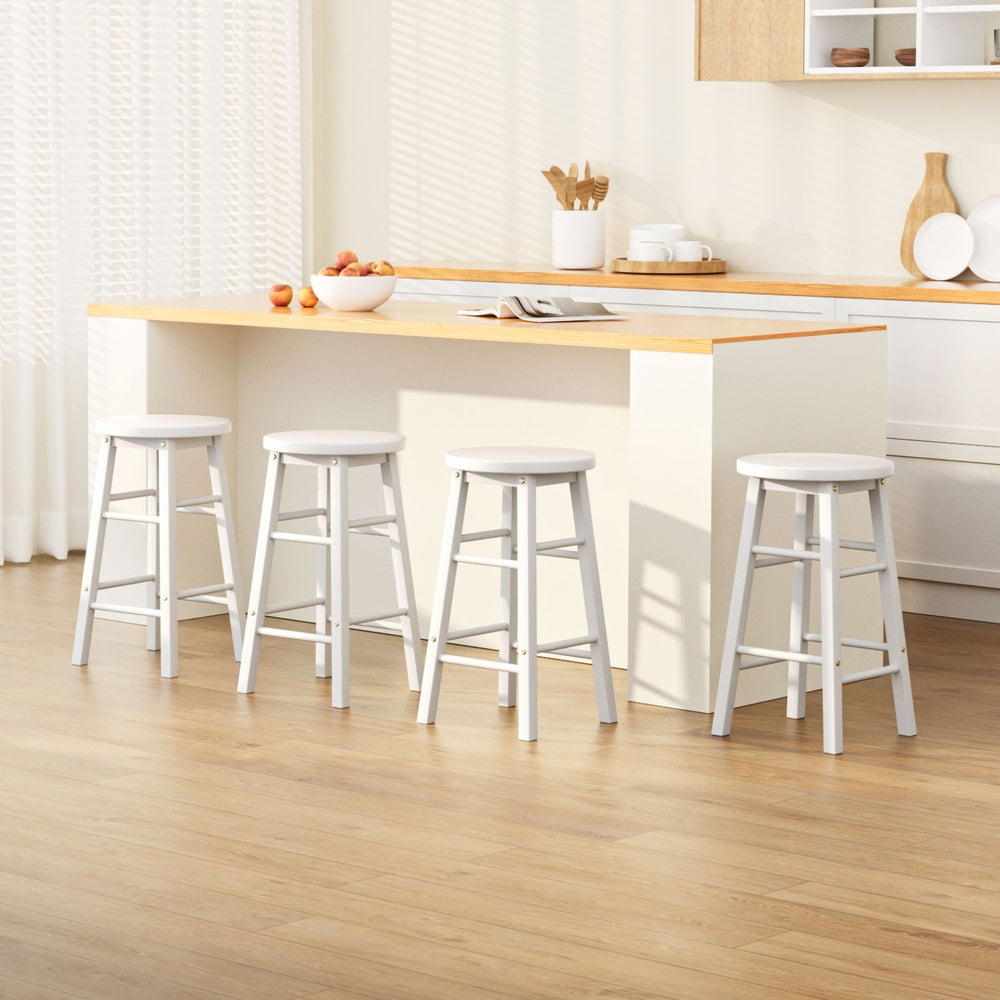 Table & Bar Stools: Artiss 4x Bar Stools Round Chairs Wooden White