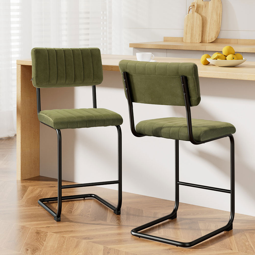 Table & Bar Stools: Artiss 2x Bar Stools Velvet Chairs Green