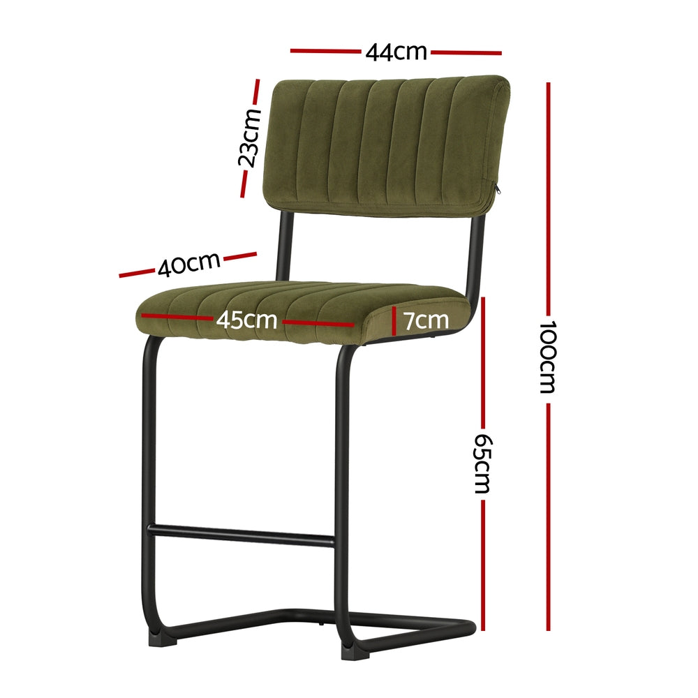 Table & Bar Stools: Artiss 2x Bar Stools Velvet Chairs Green