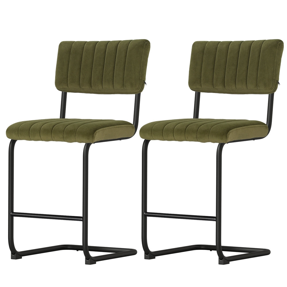Table & Bar Stools: Artiss 2x Bar Stools Velvet Chairs Green