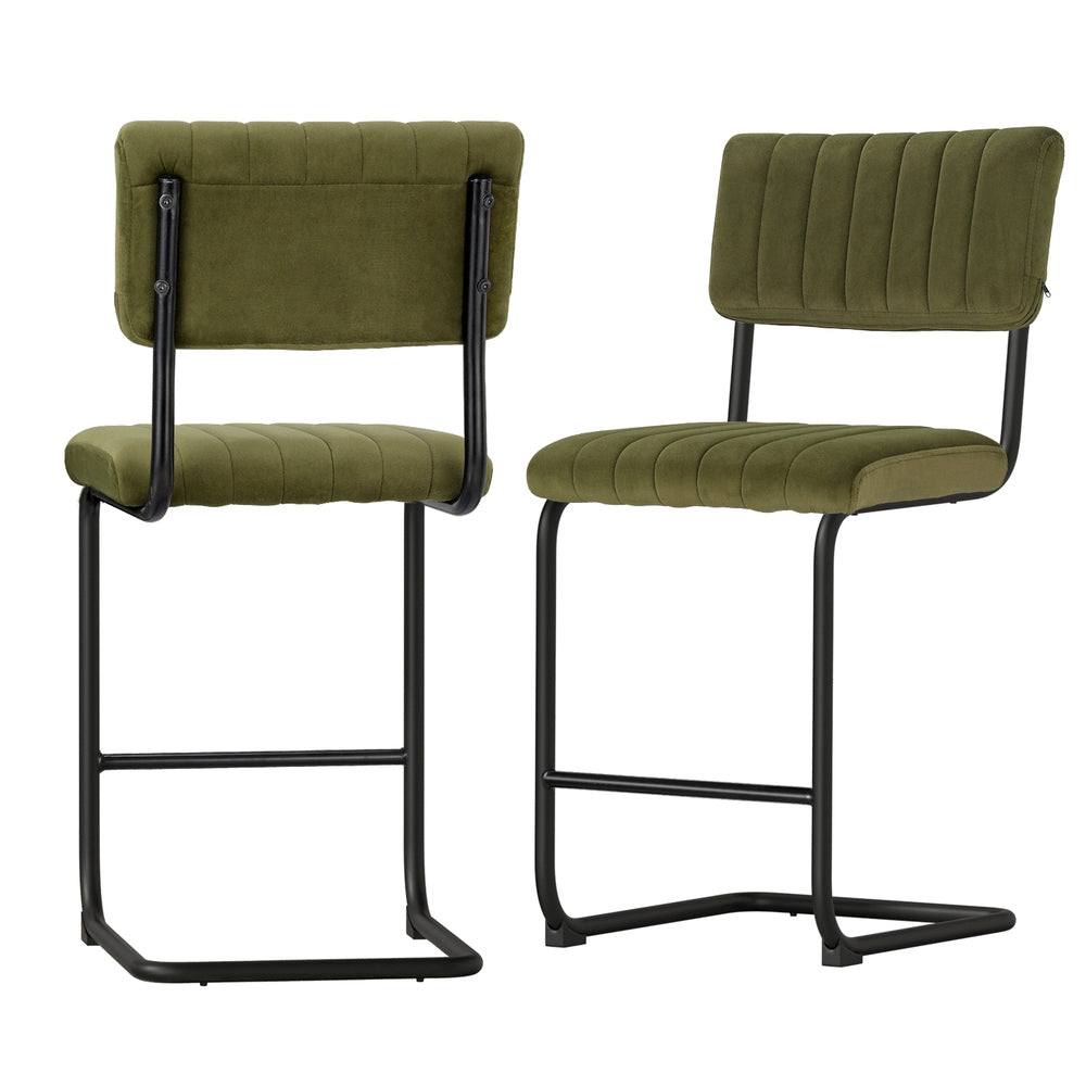 Table & Bar Stools: Artiss 2x Bar Stools Velvet Chairs Green