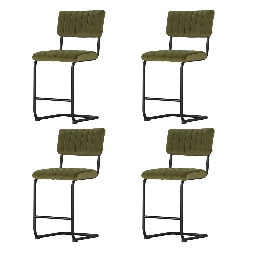 Table & Bar Stools: Artiss 4x Bar Stools Velvet Chairs Green