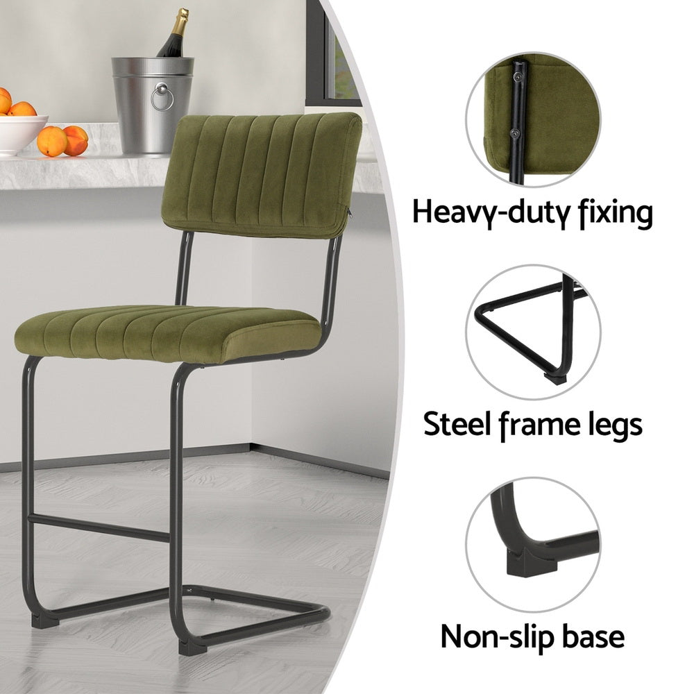Table & Bar Stools: Artiss 4x Bar Stools Velvet Chairs Green