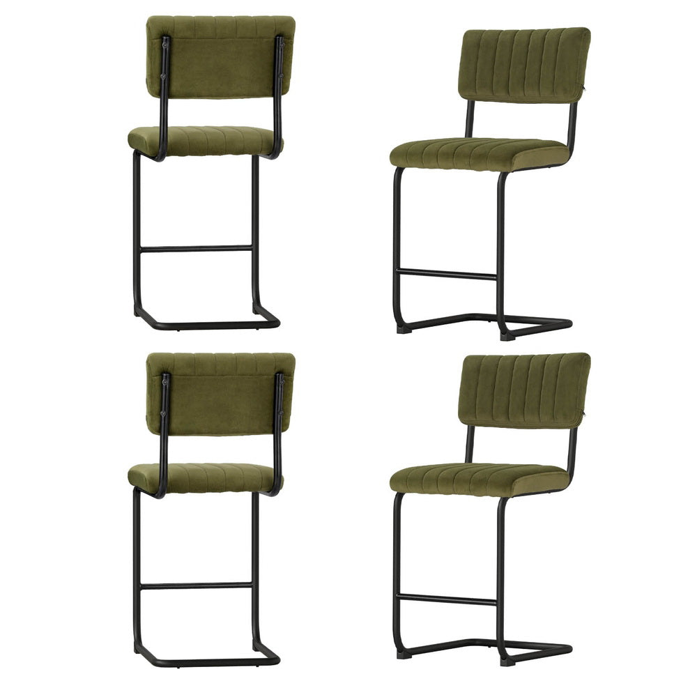 Table & Bar Stools: Artiss 4x Bar Stools Velvet Chairs Green