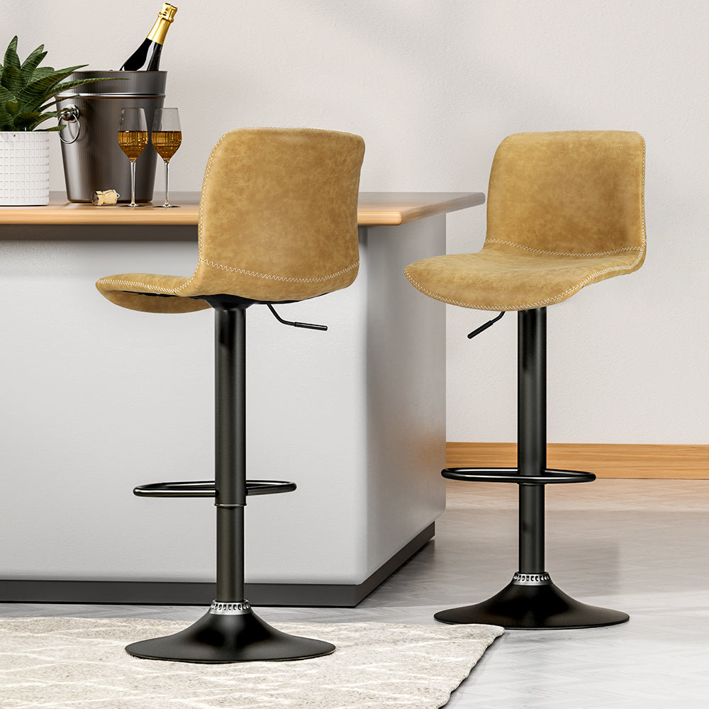 Table & Bar Stools: Artiss 2x Bar Stools Kitchen Swivel Bar Stool Gas Lift Chairs Barstools Brown