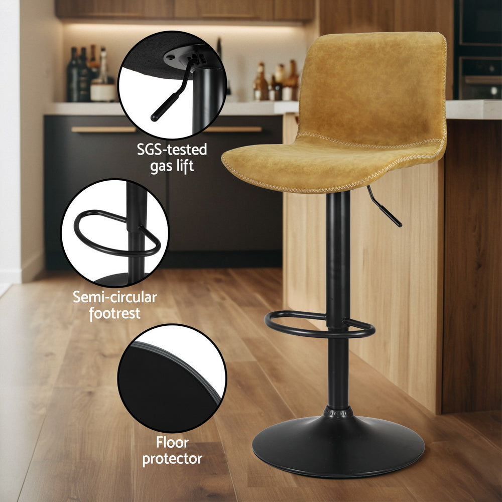 Table & Bar Stools: Artiss 2x Bar Stools Kitchen Swivel Bar Stool Gas Lift Chairs Barstools Brown