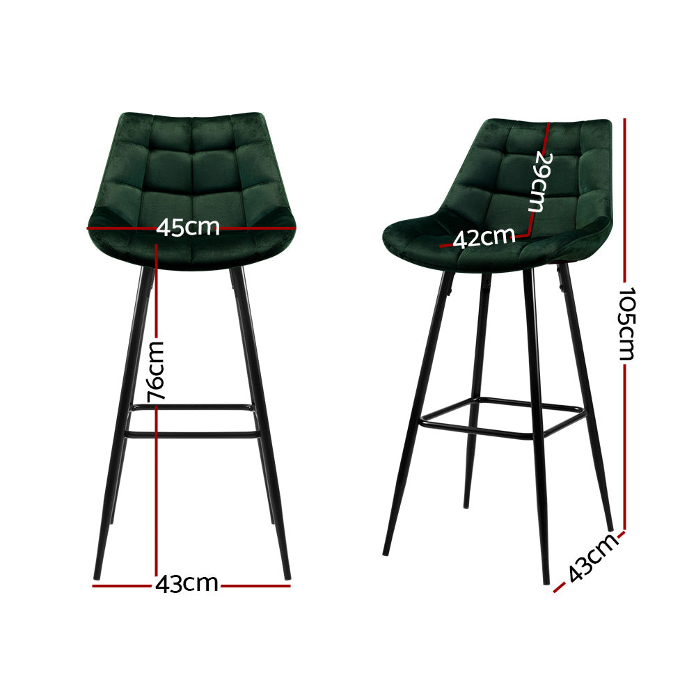 Table & Bar Stools: Artiss 2x Bar Stools Velvet Chairs Green