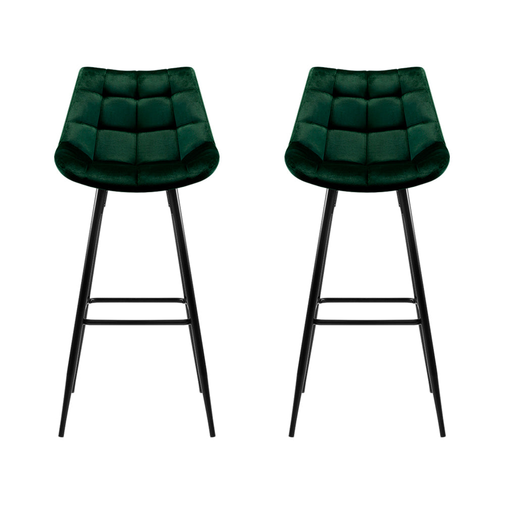 Table & Bar Stools: Artiss 2x Bar Stools Velvet Chairs Green