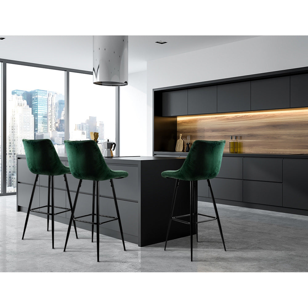 Table & Bar Stools: Artiss 2x Bar Stools Velvet Chairs Green
