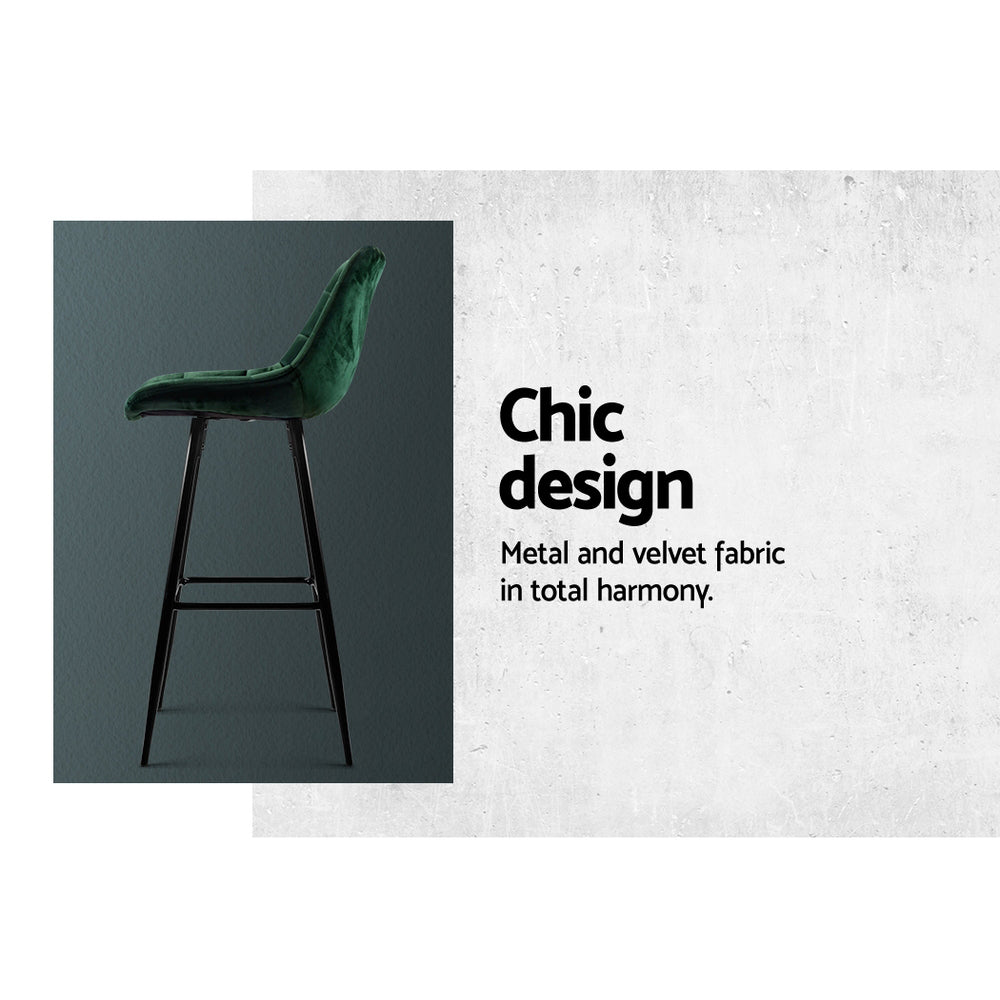 Table & Bar Stools: Artiss 2x Bar Stools Velvet Chairs Green