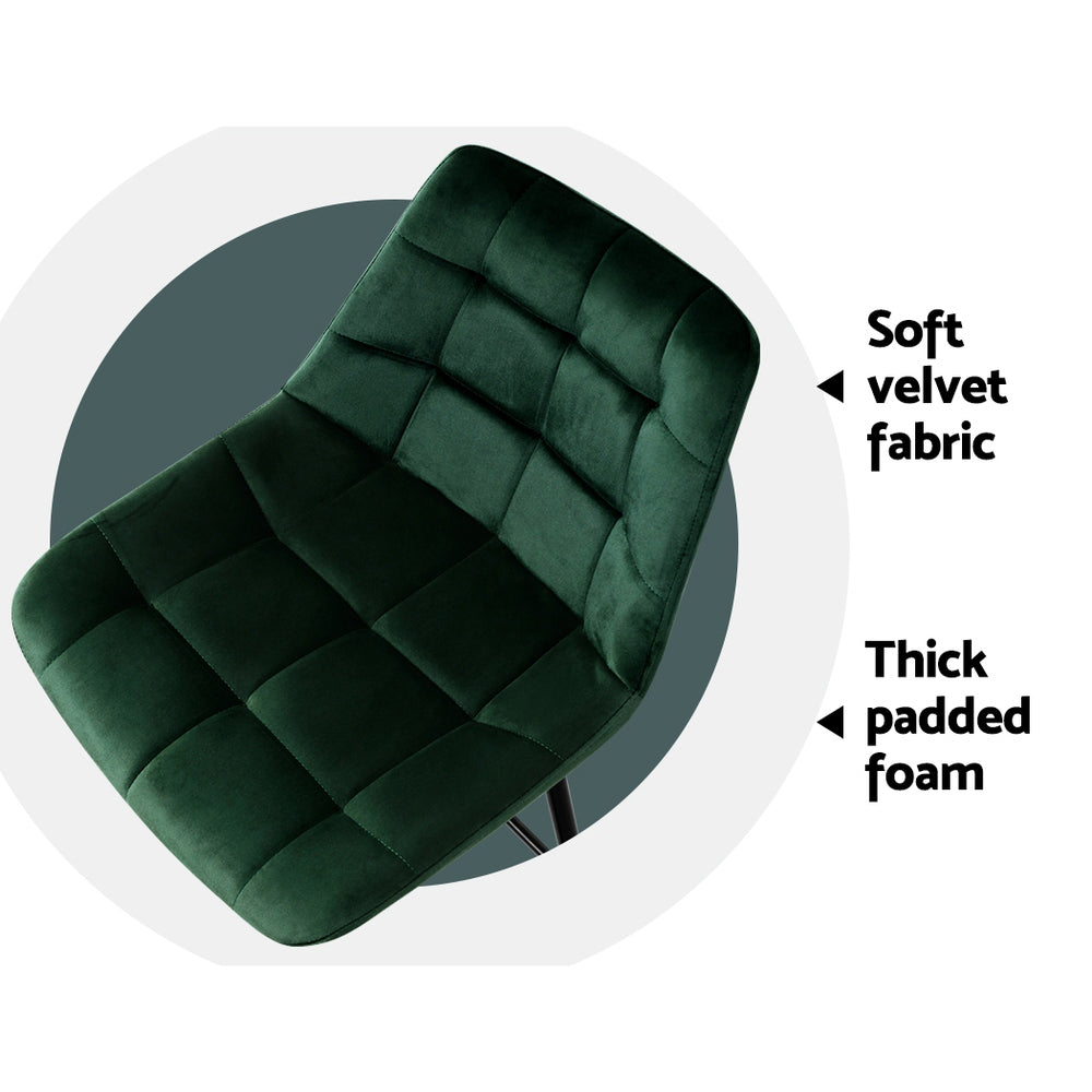 Table & Bar Stools: Artiss 2x Bar Stools Velvet Chairs Green