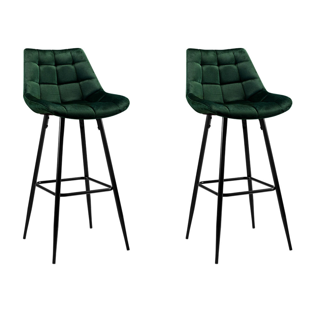 Table & Bar Stools: Artiss 2x Bar Stools Velvet Chairs Green