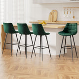 Table & Bar Stools: Artiss 4x Bar Stools Velvet Chairs Green