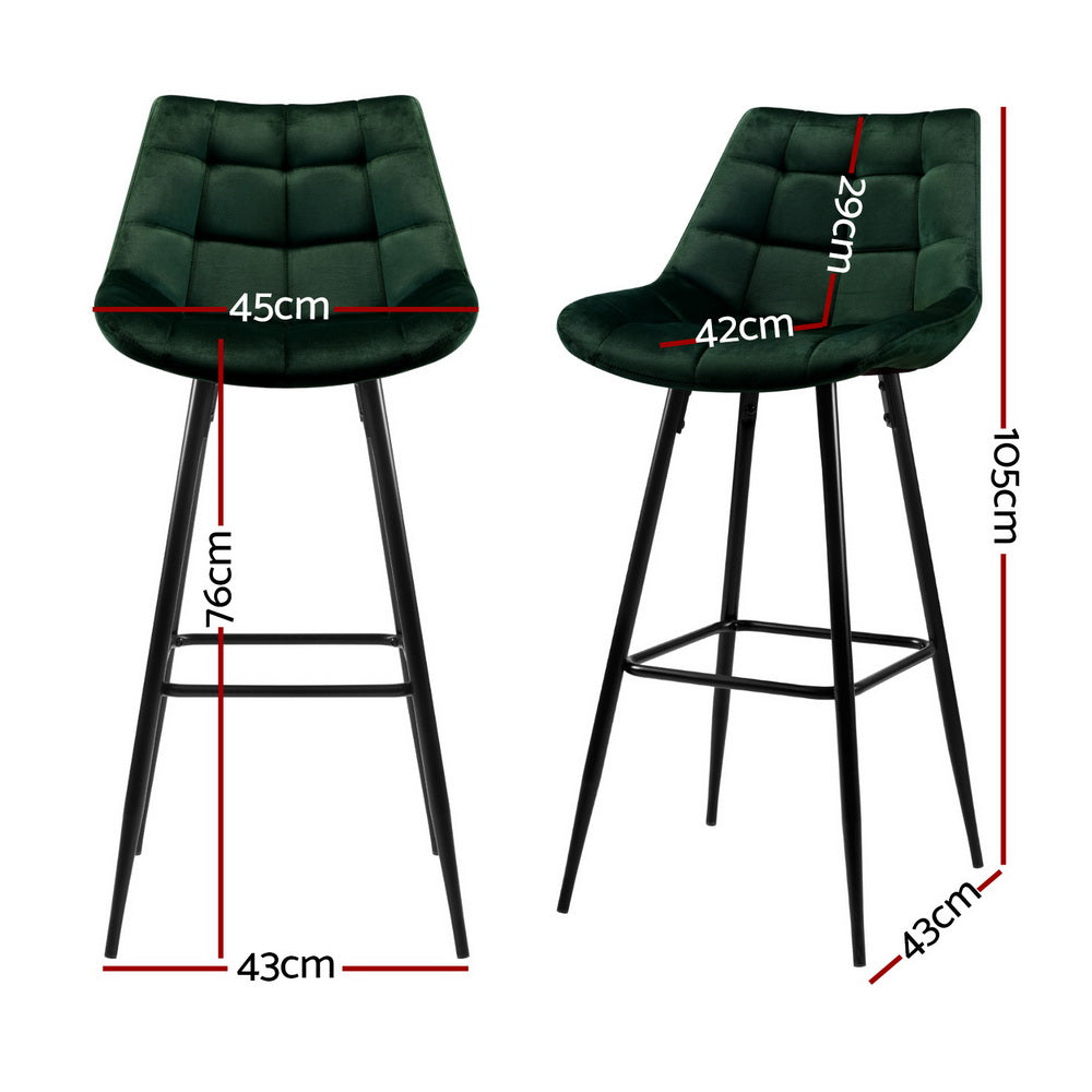 Table & Bar Stools: Artiss 4x Bar Stools Velvet Chairs Green