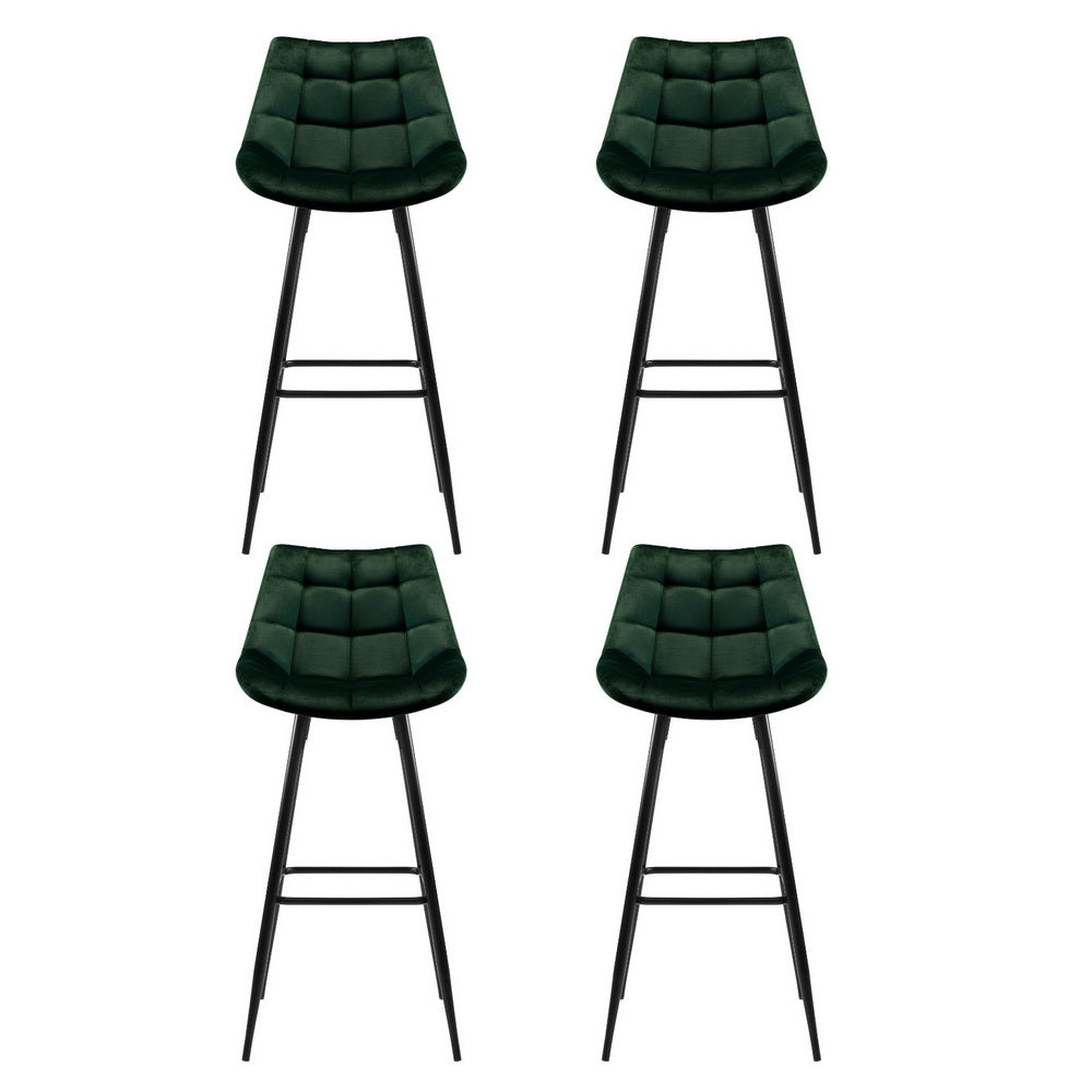 Table & Bar Stools: Artiss 4x Bar Stools Velvet Chairs Green