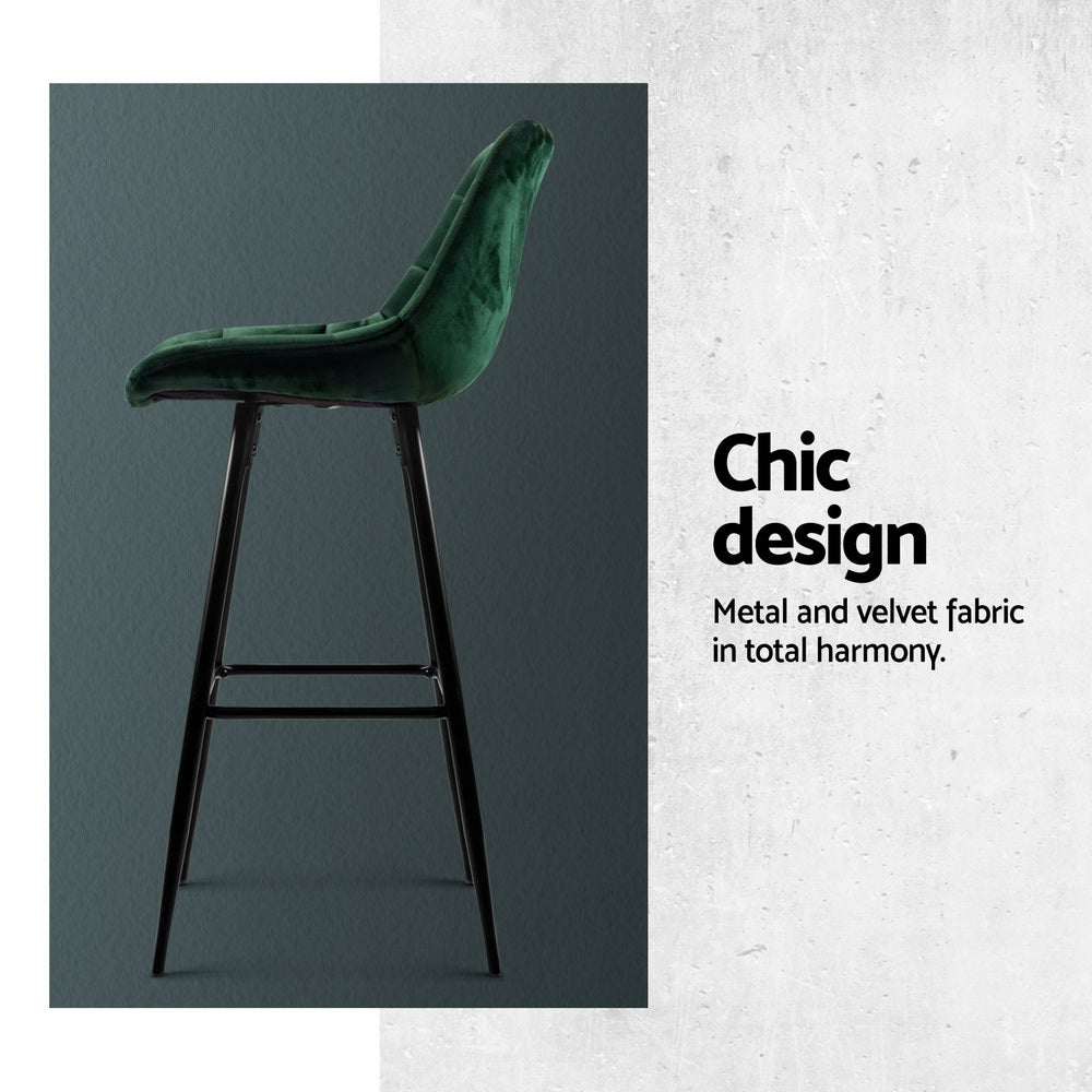 Table & Bar Stools: Artiss 4x Bar Stools Velvet Chairs Green