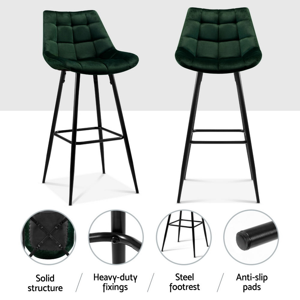 Table & Bar Stools: Artiss 4x Bar Stools Velvet Chairs Green