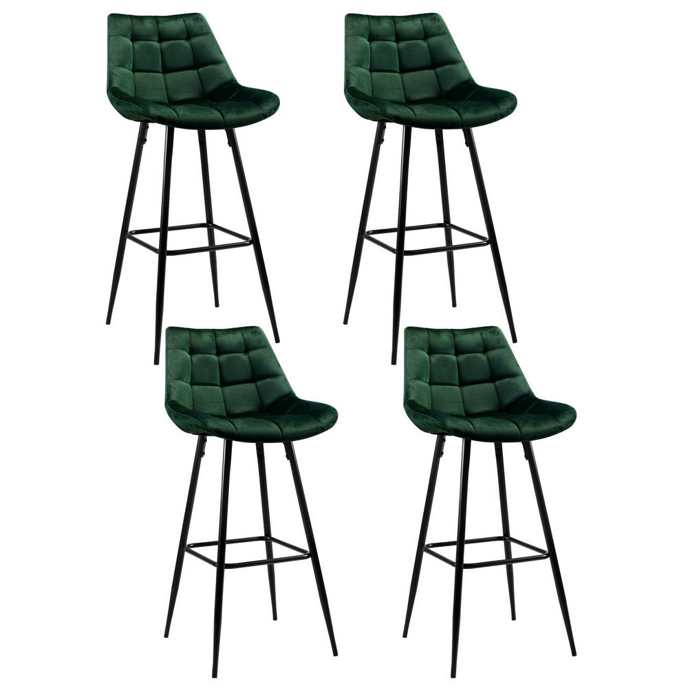Table & Bar Stools: Artiss 4x Bar Stools Velvet Chairs Green