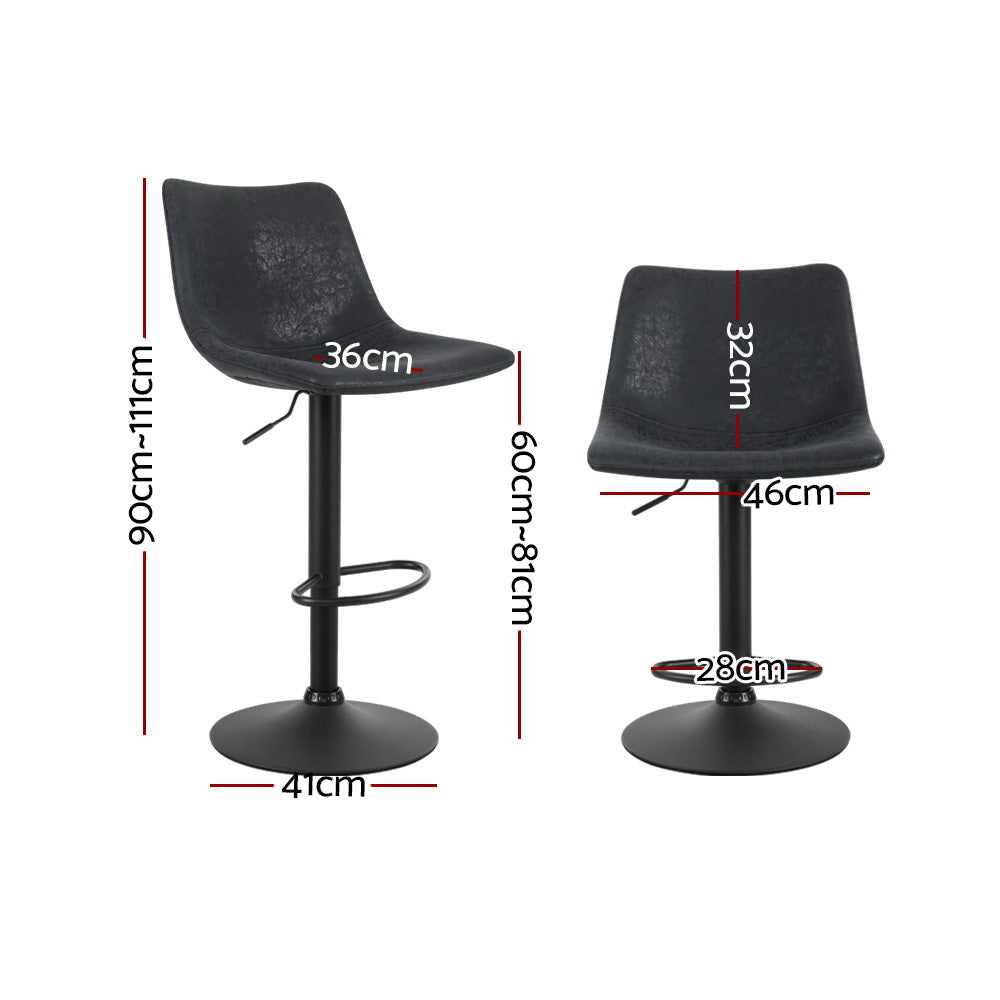 Table & Bar Stools: Artiss 2x Bar Stools Vintage Leather Swivel Gas Lift Black