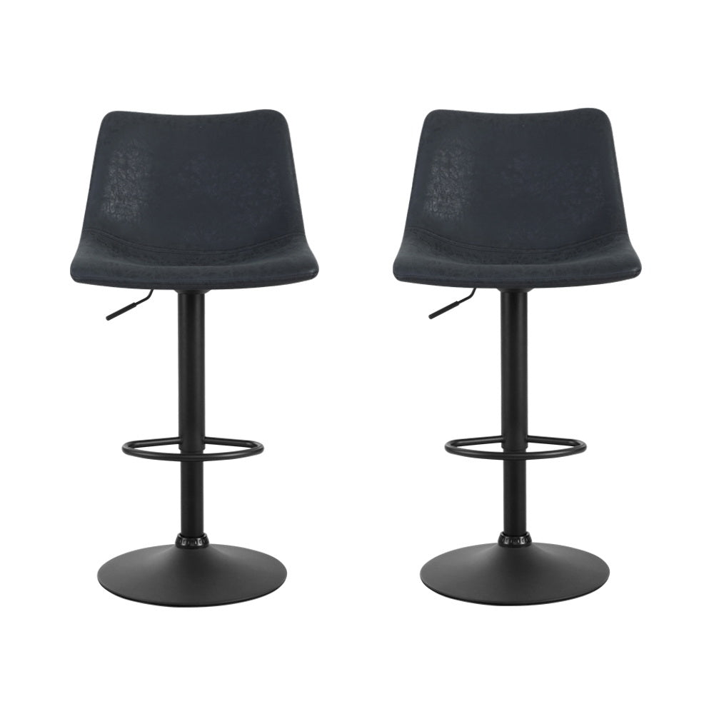 Table & Bar Stools: Artiss 2x Bar Stools Vintage Leather Swivel Gas Lift Black
