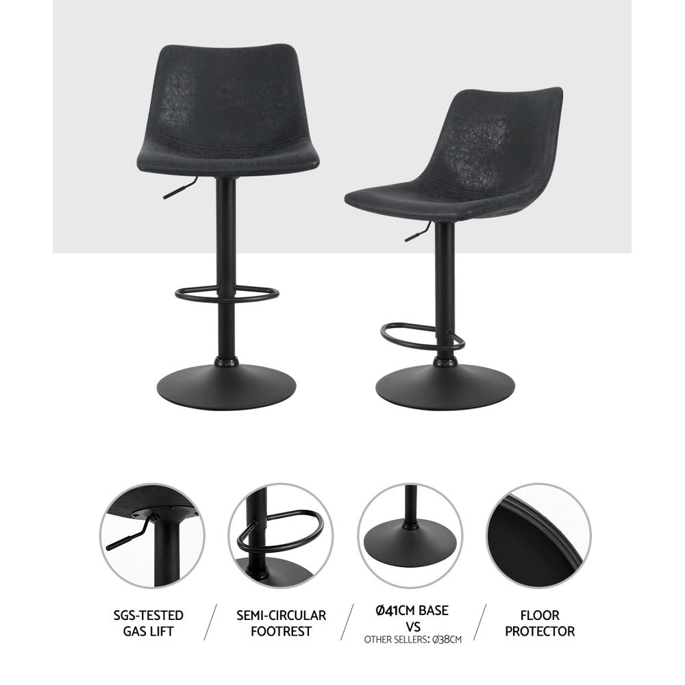 Table & Bar Stools: Artiss 2x Bar Stools Vintage Leather Swivel Gas Lift Black