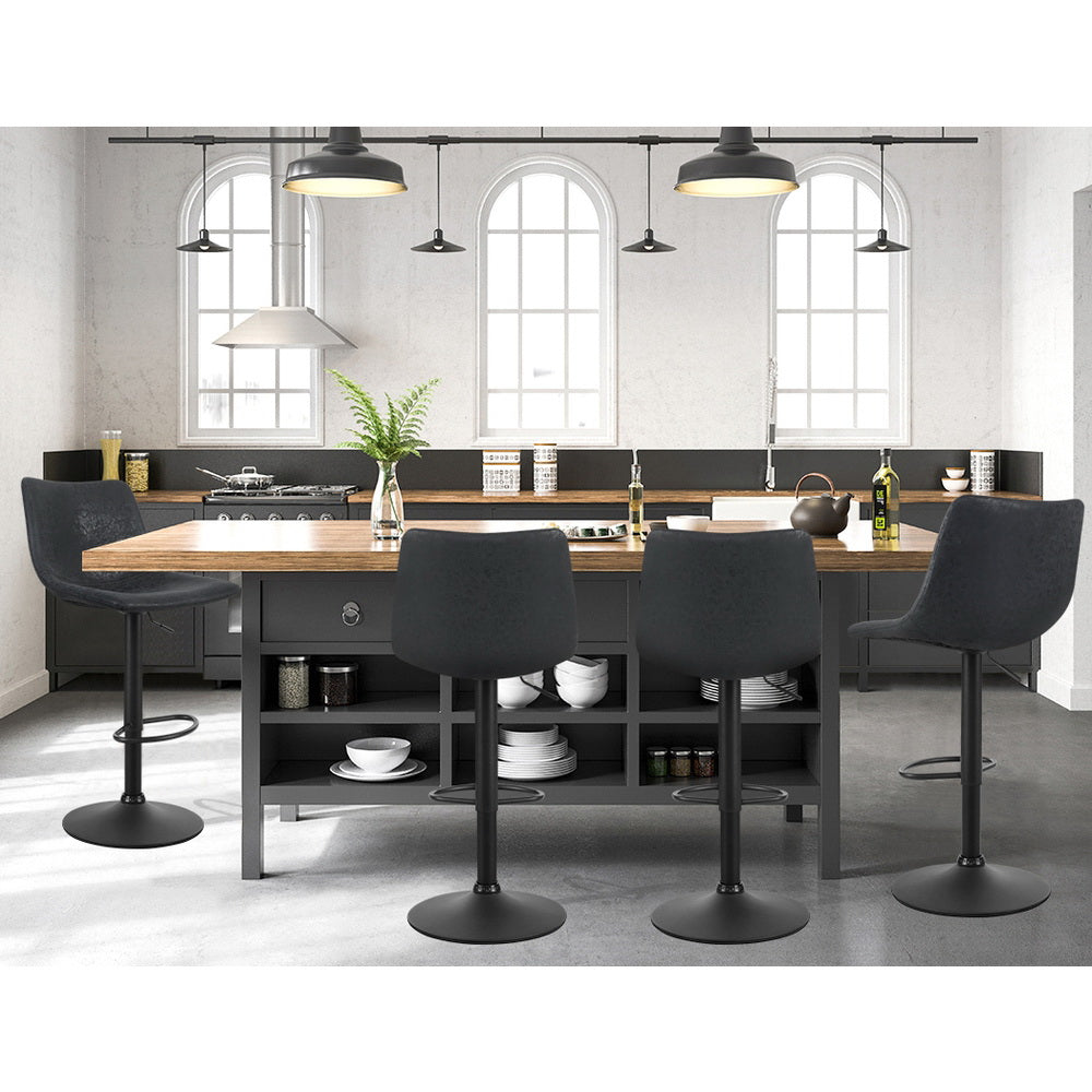 Table & Bar Stools: Artiss 2x Bar Stools Vintage Leather Swivel Gas Lift Black
