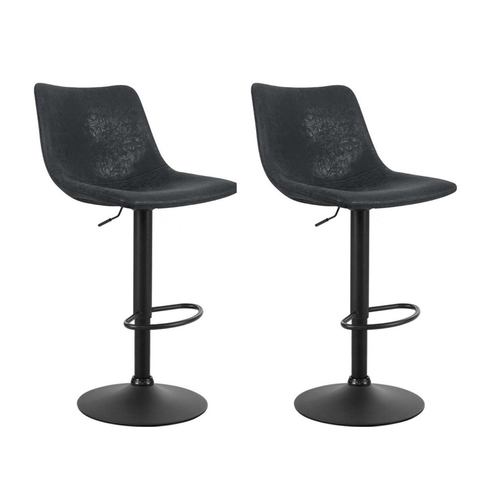 Table & Bar Stools: Artiss 2x Bar Stools Vintage Leather Swivel Gas Lift Black