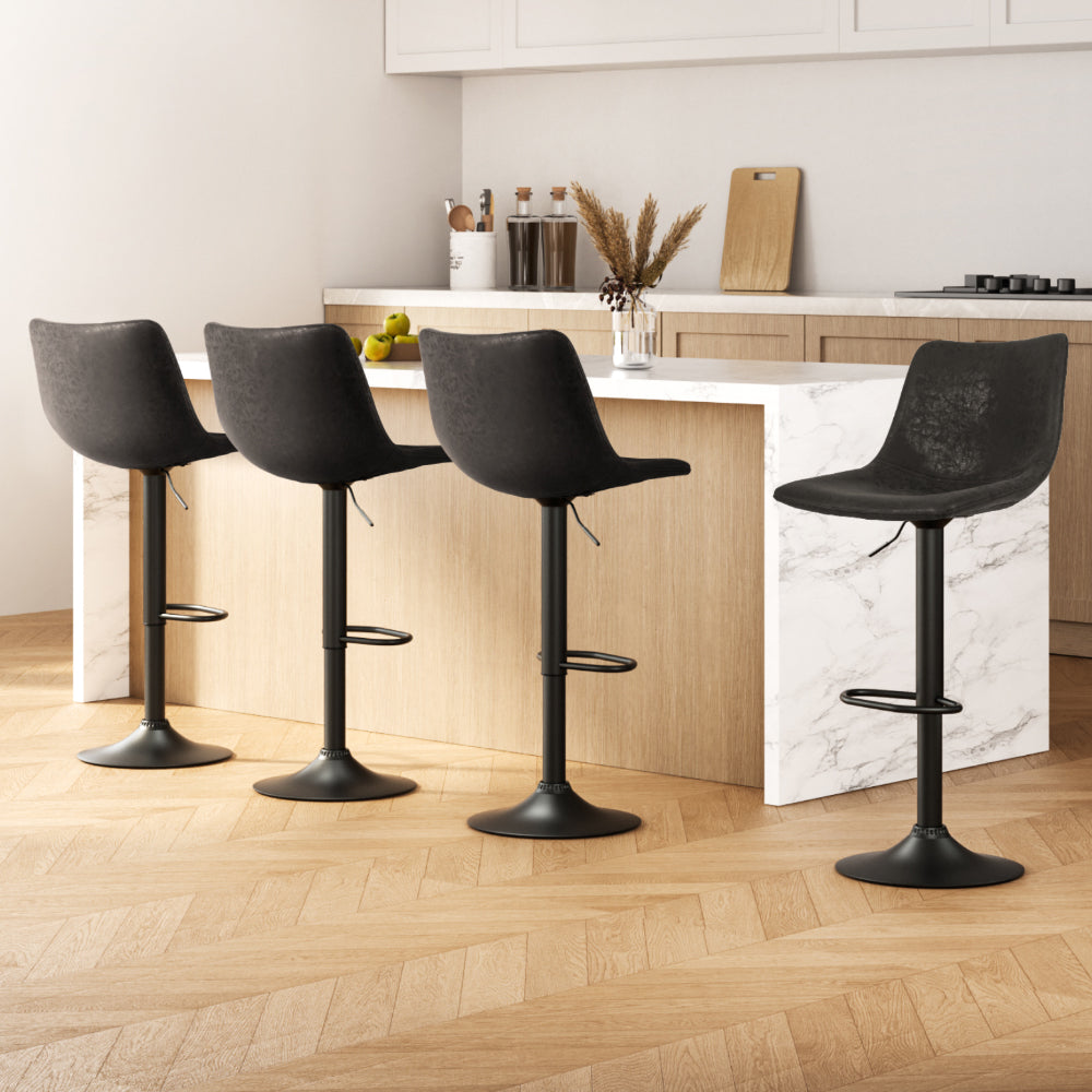 Table & Bar Stools: Artiss 4x Bar Stools Vintage Leather Swivel Gas Lift Black