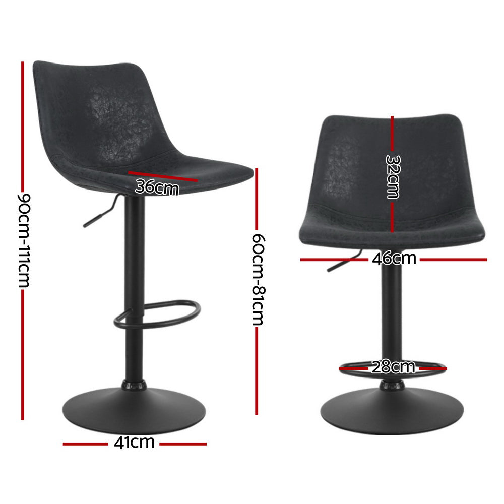 Table & Bar Stools: Artiss 4x Bar Stools Vintage Leather Swivel Gas Lift Black