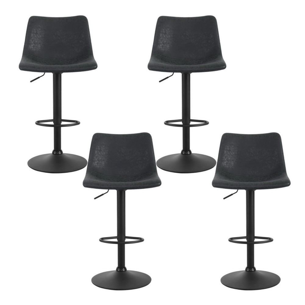 Table & Bar Stools: Artiss 4x Bar Stools Vintage Leather Swivel Gas Lift Black