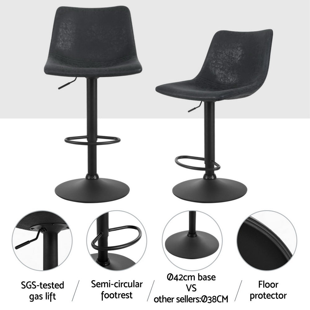 Table & Bar Stools: Artiss 4x Bar Stools Vintage Leather Swivel Gas Lift Black