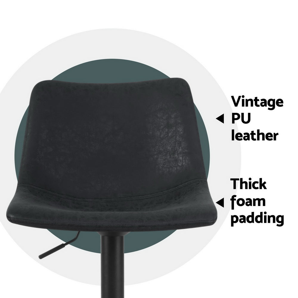Table & Bar Stools: Artiss 4x Bar Stools Vintage Leather Swivel Gas Lift Black