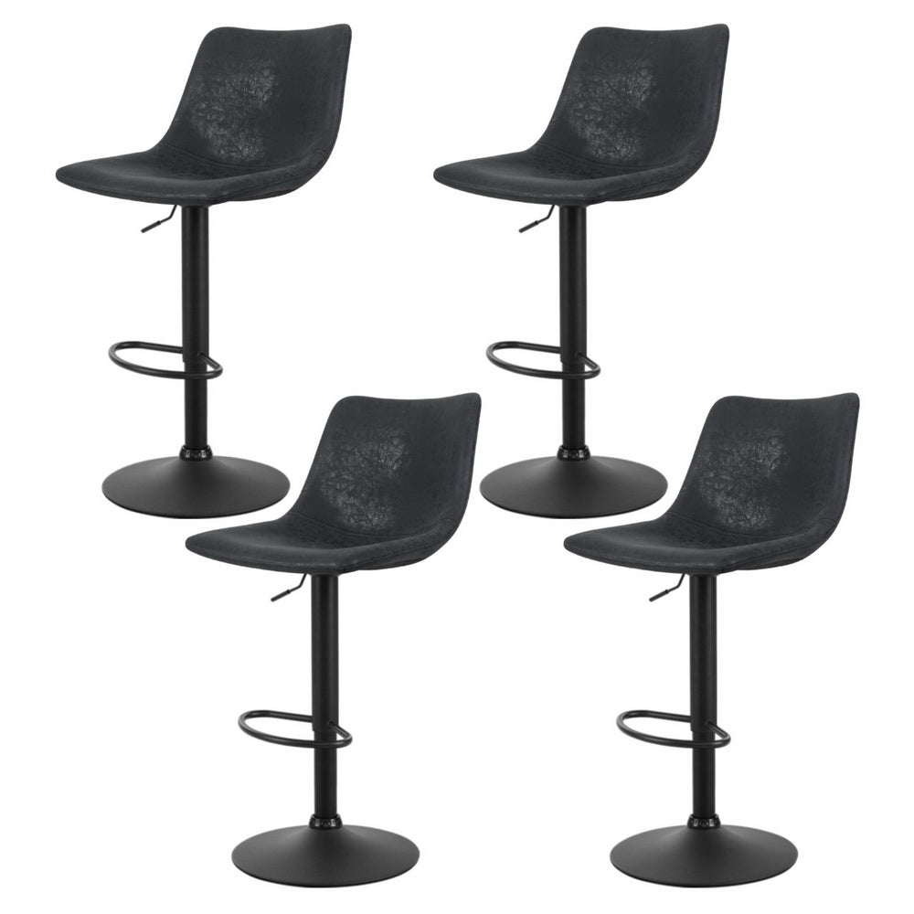 Table & Bar Stools: Artiss 4x Bar Stools Vintage Leather Swivel Gas Lift Black